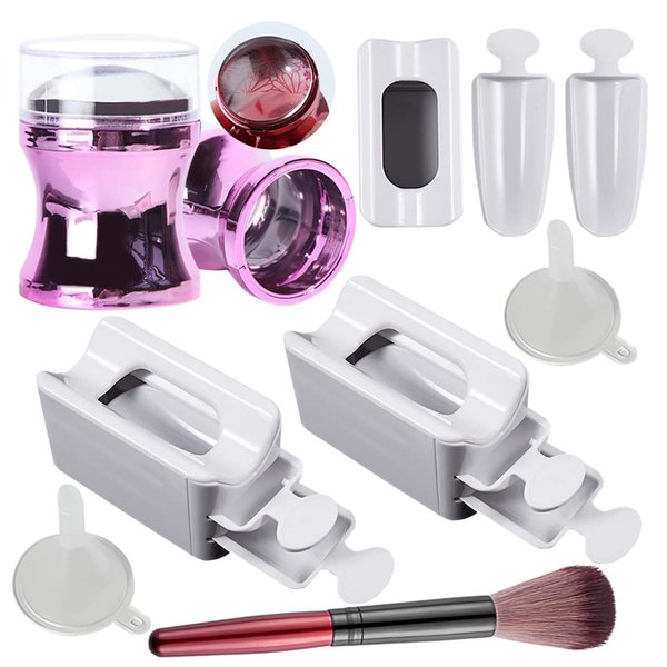 Dip Powder Recycling Tray System Dip Case Nail Dip Container,1 Set Nail Art Stamper Nail Stencils,Powder Nail Dipping Portable Dipping,Powder Storage Box Manicure Tool Dust Remover Powder Brush