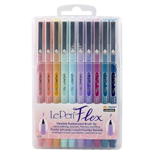 Marvy Uchida Le Flex 10 Piece Set Writing Pen, Pastel Colors