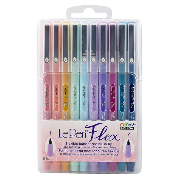 Marvy Uchida Le Flex 10 Piece Set Writing Pen, Pastel Colors
