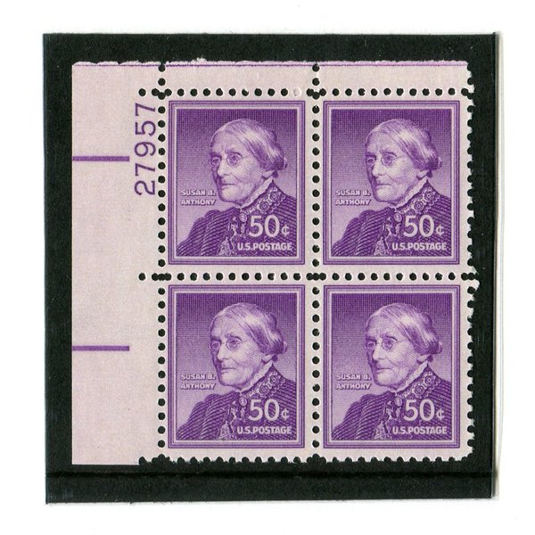Susan B Anthony ~ Suffragette ~ Women's Rights #1051 Plate Block of 4 x 50¢ US Postage Stamps