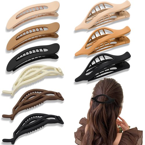 LifeDawn 9 Pack Flat Hair Clips for Women,French Flat Claw Clips Alligator Hair Clips for Thick Thin Hair 3 Styles French Hair Clips for Women Girls Strong Hold Duck Billed Hair Clips,Neutral Color