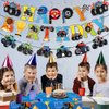 Monster Truck birthday Decorations Party Supplies include 2Pcs Tableclothes,Birthday Banner,Hanging Swirls,Stickers &Garland (Monstertruck)