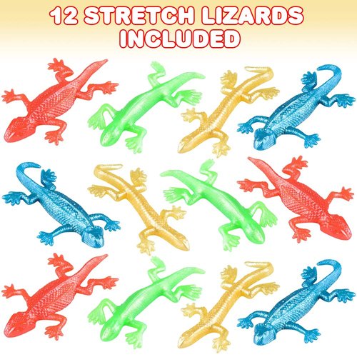 ArtCreativity Stretchy Lizard Fidget Toys, Pack of 12, Stress Relief Fidgeting Toys for Kids and-Adults, 4 Vibrant Colors, Sensory Toys for Autism and ADHD, Fun Birthday Party Favors for Children