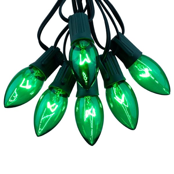 C9 Clear Christmas String Lights, Outdoor Christmas Lights String, Hanging Christmas Roofline Lights, Patio Lights for Outdoor Decor, Green Wire, 25 Feet