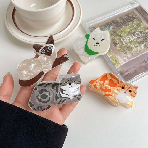 Adorable Cat Hair Clip Set - Animal Hair Barrettes for Girls, Women - Novelty Fun Hair Accessories (Calico cat)