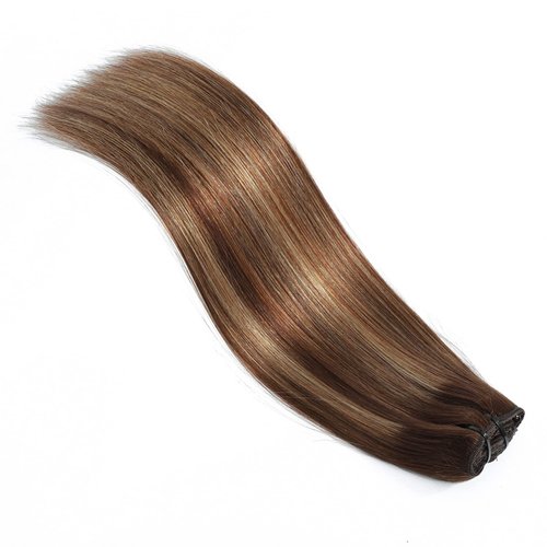 Goulus Clip in Hair Extensions Real Human Hair 120g 8pcs Silky Straight Hair Extensions Clip in Human Hair Chocolate Brown Mixed Caramel Blonde Double Weft Thick Hair Extensions Clip Ins(4/27/4,20）
