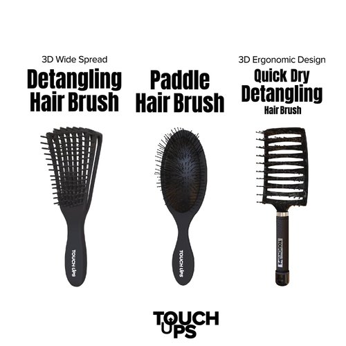 TouchDown Paddle Brush Flexible Bristle Wet or Dry Damp Styling Hair Brush Add Volume Detangle and Smooth (Black)