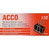 ACCO Medium Size Binder Clips - 1 p1/4'' Width. 5/8'' Capacity - 12 per Box - 8 Boxes (96 Total)