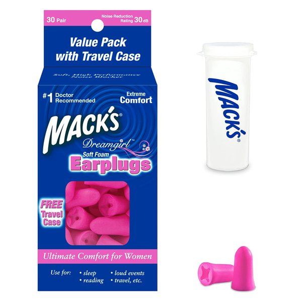 Mack's Dreamgirl Soft Foam Earplugs, 30 Pair, Pink - Small Ear Plugs for Sleeping, Snoring, Studying, Loud Events, Traveling & Concerts