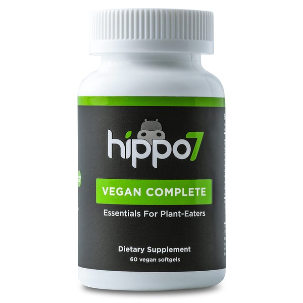 Hippo7 Vegan Complete Multivitamin Vitamin B12, Vitamin D, Omega-3 DHA+EPA, Calcium, Iodine, Zinc & Iron. (1 Bottle, 60 Softgels)