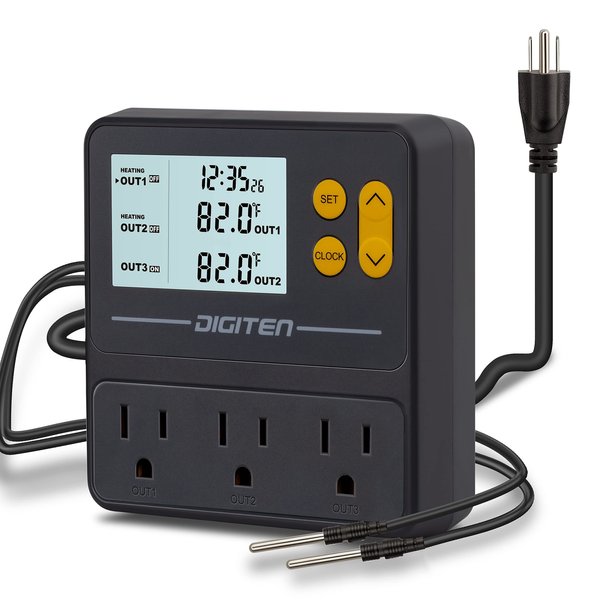 Reptile Temperature Controller with Timer, Day-Night Timer Thermostat, 3 Outlet Timer Thermostat for Grow Tent, Incubation, Snakes, Fish Tank, Heater, humidifiers, Ball Pythons, Bearded Dragon Tank