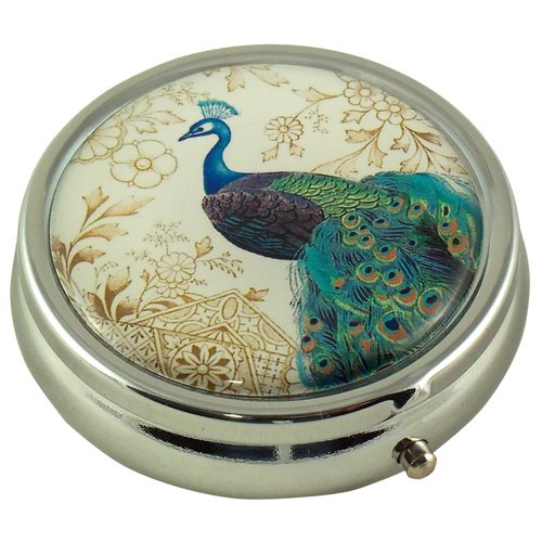 Designer Pill Box by Houder - Decorative Pill Case with Gift Box - Carry Your Meds in Style (Peacock)