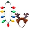 JOYIN 2PCS Christmas LED Necklace and Reindeer Headband, Light Up Christmas Necklace with 9 Bulbs, Christmas Headwear Christmas and Holiday Parties Xmas Costume Accessories Christmas Party Favors.