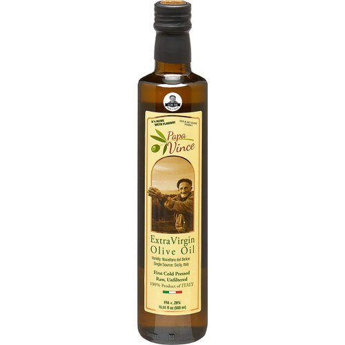 Papa Vince Olive Oil Extra Virgin - First Cold Press Family Harvest 2023/24, Polyphenol Rich, Subtle Peppery Finish, Unrefined, High in Monounsaturated Fat, No Pesticides, No GMO, Sicily, Italy