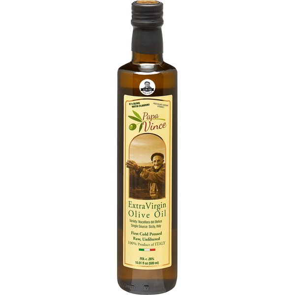 Papa Vince Olive Oil Extra Virgin - First Cold Press Family Harvest 2023/24, Polyphenol Rich, Subtle Peppery Finish, Unrefined, High in Monounsaturated Fat, No Pesticides, No GMO, Sicily, Italy