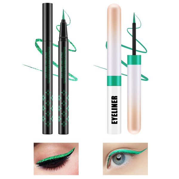 AFGHOUZ 2pcs Liquid Eyeliner Set, Metallic & Matte Colorful Ink Eyeliner Pencil, Shimmer Eye Liner Makeup Waterproof, Highly Pigmented Liner Pen for Women