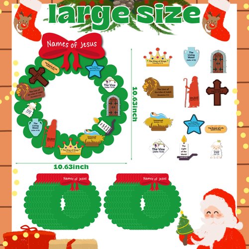 Qilery 24 Sets 10.63 Inch Christmas Names of Jesus Wreath Craft Kit DIY Christmas Nativity Wreath Religious Christmas Crafts for Kids Art Crafts Holiday Classroom Home Activities