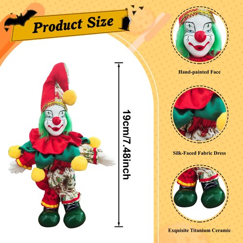 Maxyoung 6 Inch Clown Doll with Red Nose and Colored Ball Decorations - Mardi Gras and Carnival Party Decorations, Creepy Doll Ornament for Home Decoration, Great Birthday Gifts for Children/Adults