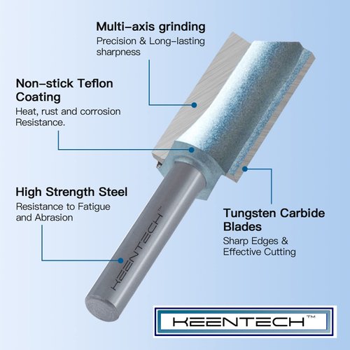 KEENTECH Router Bits, C4 Grade Carbide Tipped Straight Bit for General Routing, Industrial Grade Cutting Tools for Woodworking (1/2 Inch Shank x 1/4 Inch Diameter x 3/4 Inch Depth, KT01020408)