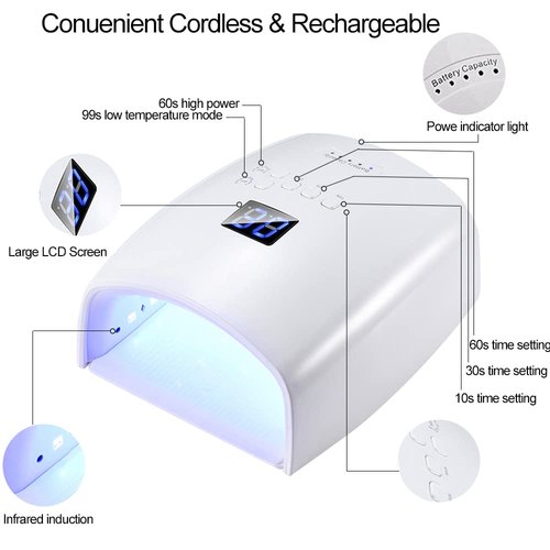 48W Cordless UV Led Nail Lamp,Upgraded Rechargeable LED Nail Dryer, Professional Cordless Gel Nail Lights,Automatic Sensor UV Light for Nails,Nail Art Manicure Tools for Home and Salon-White