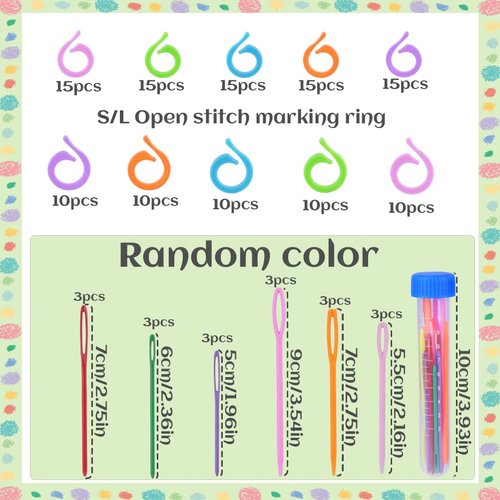 LUNARM Stitch Markers, 5 Colors/2 Sizes Open Stitch Markers for Crocheting with Sewing Needle, Split Ring Knitting Markers Rings for DIY Handmade Crafts Stitch Markers