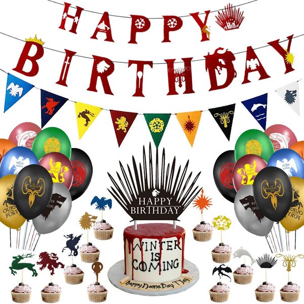 Col-Pary Games of Throness Birthday Banner, GOT Banner, Cake and Cupcake Toppers, GOT Balloons for GOT Birthday Party Supplies Decorations, 63PCS IN ALL