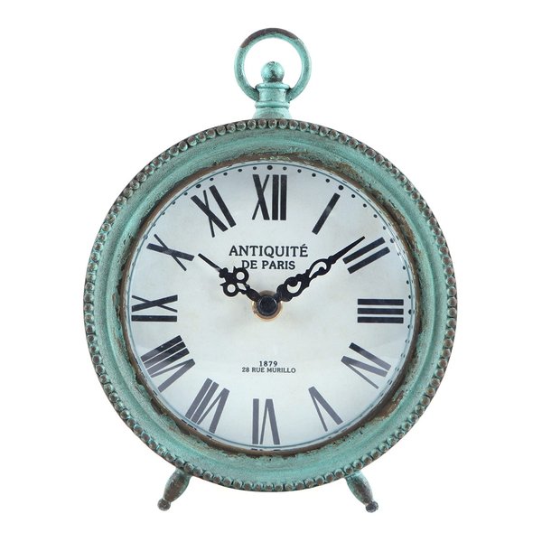 NIKKY HOME Antique Table Clock Silent Non-Ticking, Shelf Desk Top Clock Battery Operated Rustic Distressed Design, Shabby Chic Home Decor for Fireplace Mantel, Desktop, Countertop- Green
