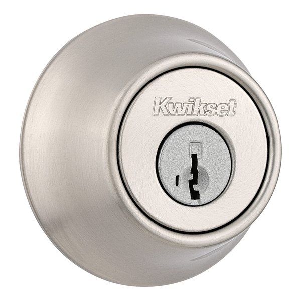 Kwikset 660 Deadbolt Deadbolt Lock, Satin Nickel Round Exterior Keyed Front Entry Door, Pick Resistant SmartKey Rekey Security, Single Cylinder Dead Bolt, with Microban Protection
