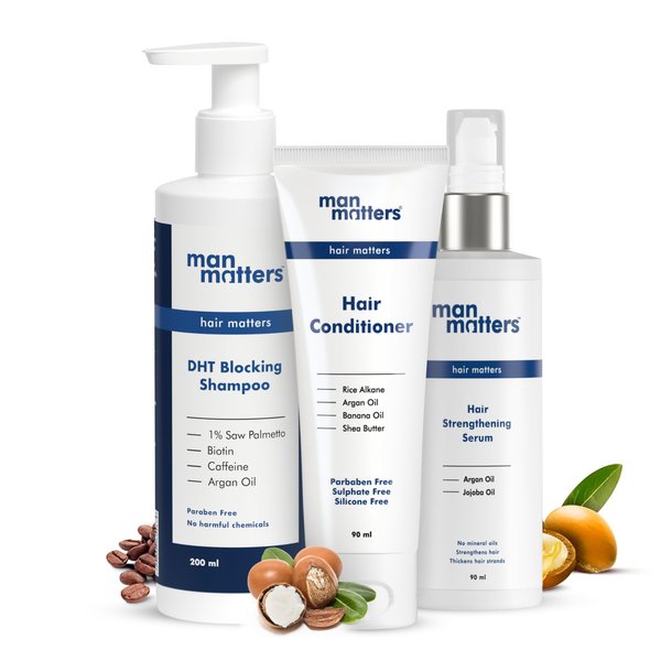 Man Matters Hair Care Kit For Man | Anti Hair Fall Shampoo 200Ml | Hair Strengthening Serum 90Ml | Hair Nourishing Conditioner 90Ml