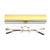 EYE ZOOM Rimless Reading Glasses with Slim Gold and Silver Case for Men and Women, 1.75