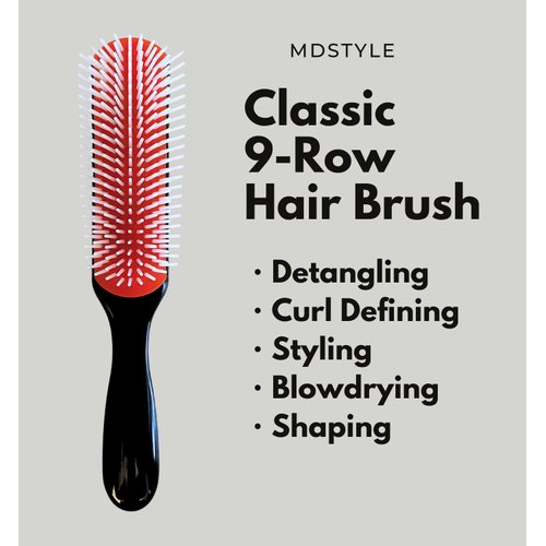 MDSTYLE Hair Brush for Curly, Thick, Wavy and Coily Hair - Curl Defining, Detangling, Styling, Blowdrying, Shaping - 9 Row Detangler Brush for Women and Men - Dry or Wet (Black Small 1pc)