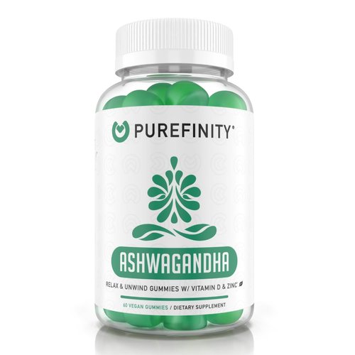 PUREFINITY Ashwagandha Gummies – Herbal Gummy Supplement with Vitamin D & Zinc for Mood Support & Immune Health – Gluten Free, Non-GMO and Vegan – 60 Gummies