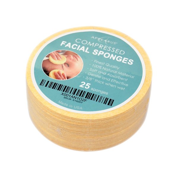 Face Sponge - APPEARUS Compressed Natural Cellulose Facial Sponges | Made in USA | Cosmetic Spa Sponges for Facial Cleansing and Exfoliating (25 Count) (Natural)