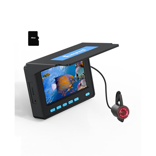 Eyoyo Underwater Fishing Camera, 4.3 Inch Fishing Camera DVR, Portable Fish Finder, 8-Hour Battery, Infrared Lights, Temperature & Depth Detection, 20M Cable for Lake Fishing