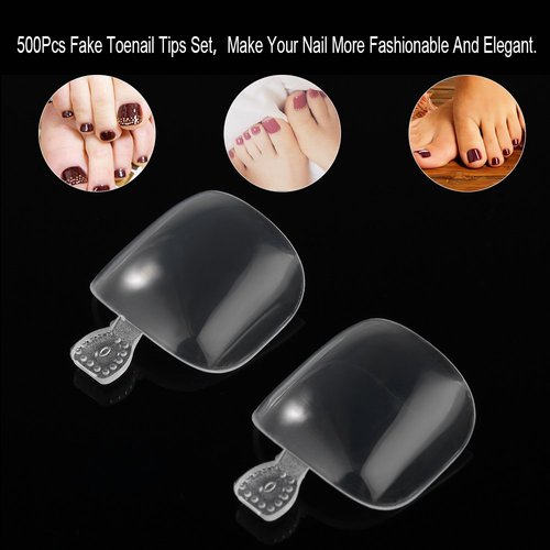 YIMART 500Pcs Fake Toenail Tips Set Nail Art Toe Decoration Full Cover False Toe Nail Tips for DIY Salon Foot Manicure Sticker Tools (Clear)