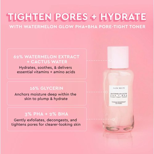 Glow Recipe PHA + BHA Face Toner - Korean Skin Care Toner, Pore Minimizer & Facial Exfoliator for Glass Skin - Tightening & Hydrating Skincare with Hyaluronic Acid & Watermelon (40ml)