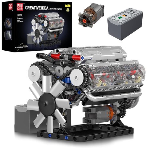 Mould King V8 Engine Building Blocks Sets, MOC Scale Model Kit with Battery and Motor, Collectible Set for Adults, Construction Toys for Kids Children Boys Girl (535 Pcs)