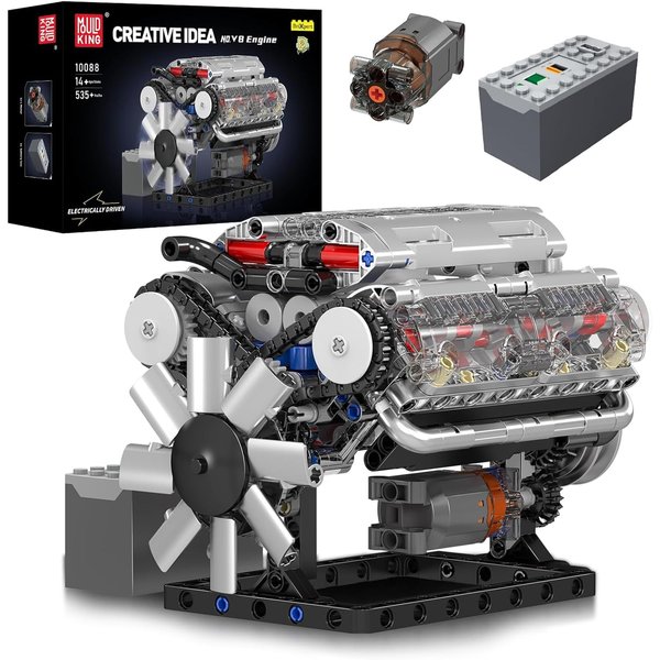 Mould King V8 Engine Building Blocks Sets, MOC Scale Model Kit with Battery and Motor, Collectible Set for Adults, Construction Toys for Kids Children Boys Girl (535 Pcs)
