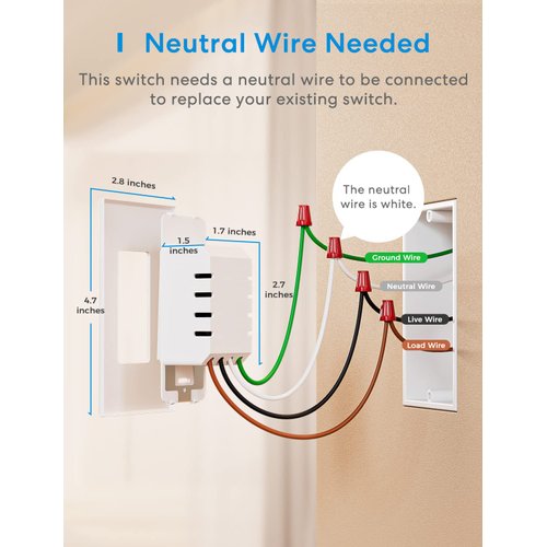 meross Smart Light Switch Supports Apple HomeKit, Siri, Alexa, Google Assistant & SmartThings, 2.4GHz Wi-Fi Light Switch, Neutral Wire Required, Single Pole, Remote Control Schedule, 2 Pack