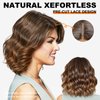 KOME Natural Brown Synthetic Lace Front Wig,Short Bob Wigs Body Wave Pre Plucked Ready to Wear Wigs,HD Glueless 13X5X1 Lace Front Wigs for Women,Fiber & Remy Human Hair Blend,Daily Use Hair Wig 12inch
