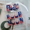 24Pcs USA Flags Independence Day Press on Nails Short Square French Tips Fake Nails with Glitter Five-Pointed Star Design Acrylic Glue on Nails Reusable Stick on Nails for Women DIY Manicure