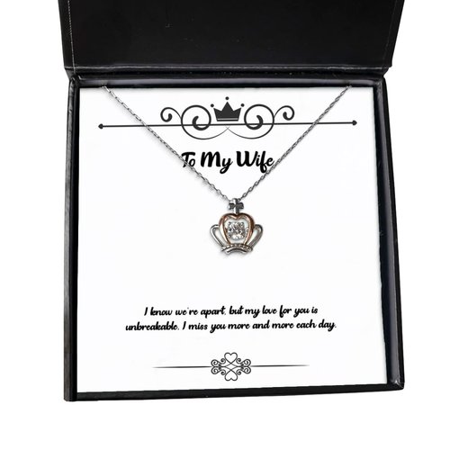 I know we're apart, but my love for you is unbreakable. I miss you. Crown Pendant Necklace, Wife Jewelry, Reusable Gifts For Wife, Wife gift, Gold crown necklace, Queen crown necklace, Princess crown