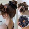 Hair Scrunchies Silk Hair Ties for Women Black Silk Scrunchies for Hair Brown Elastic Hair Scarf Scrunchie for Thick Hair Solid Color Ponytail Holder Satin Hair Scrunchies Satin Hair Scarf 2Pcs