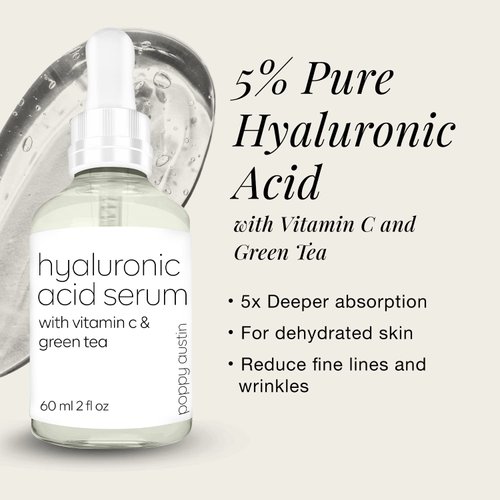 Poppy Austin Hyaluronic Acid Serum for Face 2OZ - Cruelty-Free Hydrating Serum with Vitamin C, Pure Hyaluronic Acid Serum, Anti-Aging Serum Moisturizer - Reduces Dry Skin, Fine Lines, Wrinkles
