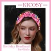 KICOSY Birthday Headband for Women Birthday Girl Headband Birthday Headband Tiara Pink Knot Headband for Girls Beaded Headband Candy Accessories Rhinestone Headbands for Women Party Decorations Gifts