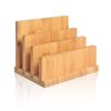 Bamboo Mail Organizer with Rubber Feets, wishacc Vertical Desk Letter/Envelope/File/Paper/Folder/Bill Holder for Office & Home, Small 3 Sections Desktop Office Supplies Incline Sorter Rack