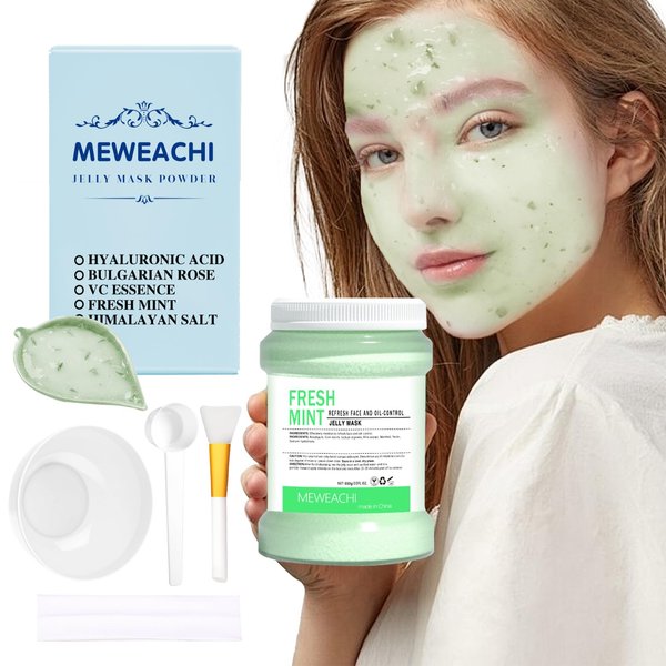 MEWEACHI Jelly Mask For Facials Professional,Spa facial mask Rubber Mask, Moisturizing&Hydrating for Wrinkles&Acne,23 Fl Oz Jar Face Mask SkinCare,Natural Gel Face Masks Facial Mask (Mint)