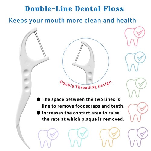 Twin-Line Dental Floss Picks Advanced Whitening and Dual Action Flossing Fresh Mint Favor High Toughness Toothpicks Sticks with 3 Portable Cases 300 Count
