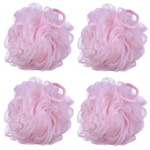 iboodi 60g/pcs Pink Mesh Bath Sponge Shower Pouf Loofahs Shower Puff Pack of 4 (Pink)