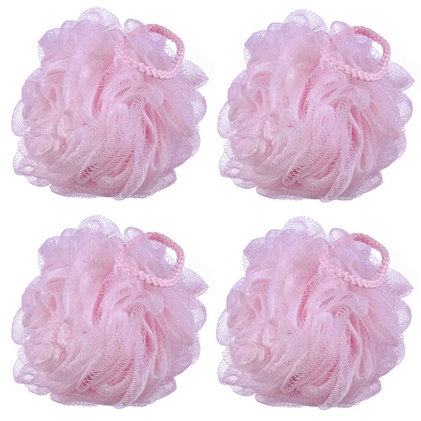 iboodi 60g/pcs Pink Mesh Bath Sponge Shower Pouf Loofahs Shower Puff Pack of 4 (Pink)